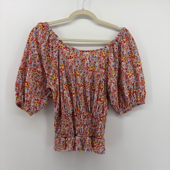 LOFT Outlet Tops - LOFT Outlet Womens Multicolor Floral Smocked Off Shoulder Puff Sleeve Top Size S